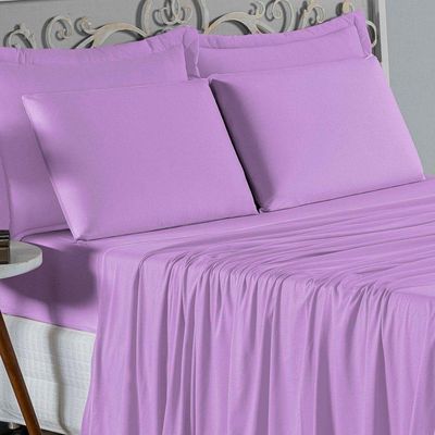 Jogo De Cama Casal Viúva Nobre 4 Peças Malha 100% Algodão - Lilás