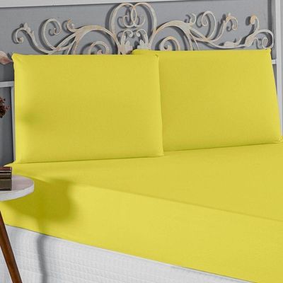 Jogo De Cama Casal Viúva Nobre 3 Peças Malha 100% Algodão - Amarelo