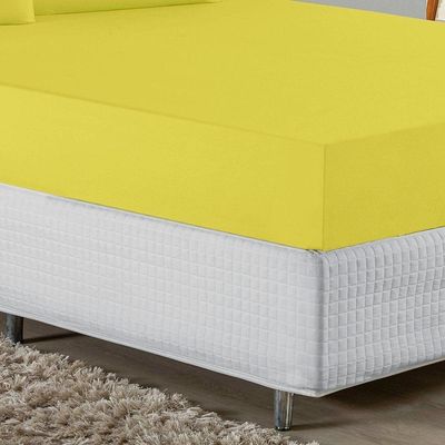 Jogo De Cama Casal Viúva Nobre 3 Peças Malha 100% Algodão - Amarelo