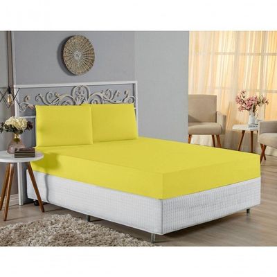 Jogo De Cama Casal Viúva Nobre 3 Peças Malha 100% Algodão - Amarelo