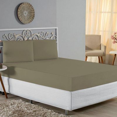 Jogo De Cama Casal Nobre 3 Peças Lençol Com Elástico De 30cm De Altura Malha 100% Algodão - Avelã