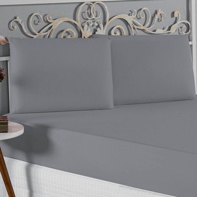 Jogo De Cama Casal Nobre 3 Peças Lençol Com Elástico De 30cm De Altura Malha 100% Algodão - Cinza
