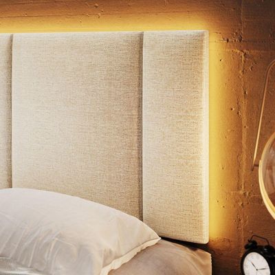 Cabeceira Estofada Iluminação Led Stella Cama Solteiro 90 Cm Cor:veludo Bege