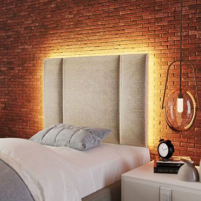 Cabeceira Estofada Iluminação Led Stella Cama Solteiro 90 Cm Cor:veludo Bege