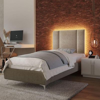 Cabeceira Estofada Iluminação Led Stella Cama Solteiro 90 Cm Cor:veludo Bege