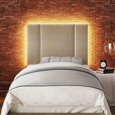 Cabeceira Estofada Iluminação Led Stella Cama Solteiro 90 Cm Cor:veludo Bege