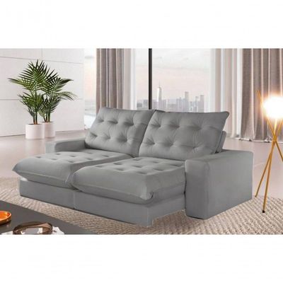 Sofá Milão Retrátil E Reclinável 250cm Com Super Pillow De 30cm Com Molas Pocket - Prata