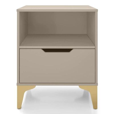 Mesa de Cabeceira Moderna Gaveta Nicho Corrediça Telescópica Puxador Cava Off White 1 MDF