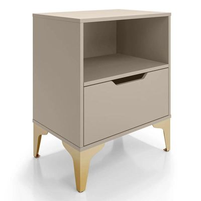 Mesa de Cabeceira Moderna Gaveta Nicho Corrediça Telescópica Puxador Cava Off White 1 MDF