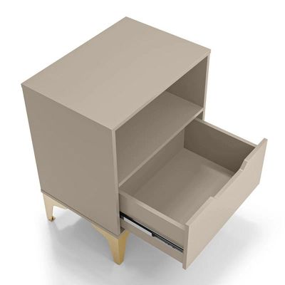 Mesa de Cabeceira Moderna Gaveta Nicho Corrediça Telescópica Puxador Cava Off White 1 MDF