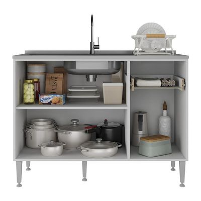 Balcão De Cozinha Gabinete Pia 105cm 3 Portas 1 Gaveta Siena Multimóveis Mp2190 Branco Branco