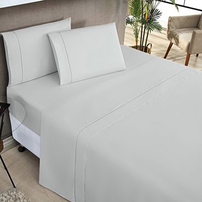 Jogo de Cama Lençol Milano Queen 4 Peças Percal 200 Fios Ponto Palito Classic - Cinza