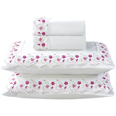 Jogo de Cama Lençol King Bordado Maximo 4 Peças - Branco A  - 100% Poliéster