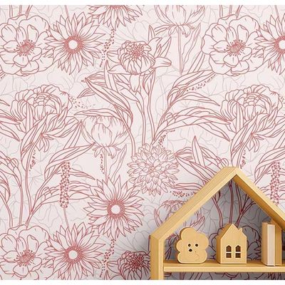 Papel de Parede Vinílico Autoadesivo, Estampa Floral Grande em Contorno, À Prova D'Água, Laranja - para Quartos e Armários - S4Sassy 63,5 cm (L) × 152,4 cm (C) / Laranja - Vinil Liso