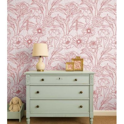 Papel de Parede Vinílico Autoadesivo, Estampa Floral Grande em Contorno, À Prova D'Água, Laranja - para Quartos e Armários - S4Sassy 63,5 cm (L) × 152,4 cm (C) / Laranja - Vinil Liso