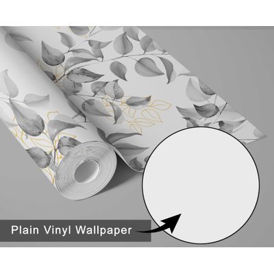 Vinil Autoadesivo Removível, Folhas em Aquarela Chic, Impermeável - Cinza, para Quartos, Salas, Espaços de Locação e Armários - S4Sassy 63,5 cm (L) × 304,8 cm (C) / Cinza - Vinil Texturizado