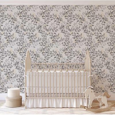 Vinil Autoadesivo Removível, Folhas em Aquarela Chic, Impermeável - Cinza, para Quartos, Salas, Espaços de Locação e Armários - S4Sassy 63,5 cm (L) × 304,8 cm (C) / Cinza - Vinil Texturizado