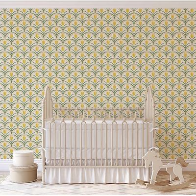 Papel de Parede Vinílico Autoadesivo Impermeável, Estampa Arco Tulipas Chic - Amarelo, para Quartos, Locais de Aluguel e Armários - S4Sassy 63,5 cm (L) × 304,8 cm (C) / Amarelo - Vinil Liso