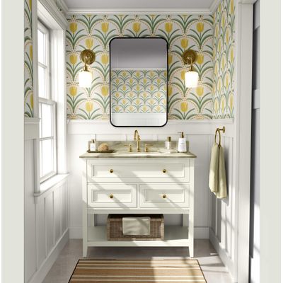 Papel de Parede Vinílico Autoadesivo Impermeável, Estampa Arco Tulipas Chic - Amarelo, para Quartos, Locais de Aluguel e Armários - S4Sassy 63,5 cm (L) × 304,8 cm (C) / Amarelo - Vinil Liso