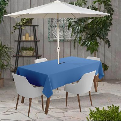 Toalhas de Mesa Impermeáveis para Uso Interno/Externo, Capas de Primavera/Verão para Mesa Circular do Pátio/Churrasco/Piquenique - Vargottam 147,32 Cm × 208,28 Cm – Com Furo Para Guarda-Sol / Azul