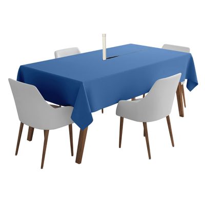Toalhas de Mesa Impermeáveis para Uso Interno/Externo, Capas de Primavera/Verão para Mesa Circular do Pátio/Churrasco/Piquenique - Vargottam 147,32 Cm × 208,28 Cm – Com Furo Para Guarda-Sol / Azul