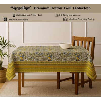 Toalha de Mesa Estampa Paisley, Sarja de Algodão Ocre, Mesa 4 Lugares, Lavável à Máquina, Guardanapos/Caminhos Disponíveis - Vargottam 152,4 Cm × 152,4 Cm – Quadrado / Amarelo