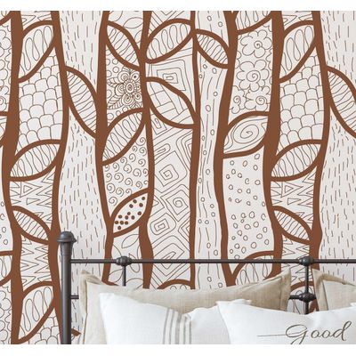 Papel de Parede Vinílico Autoadesivo Padrão Abstrato de Árvore Moderno Marrom, Decoração Fácil para Quarto, Armários e Sala - S4Sassy 63,5 cm (L) × 914,4 cm (C) / Marrom - Vinil Liso