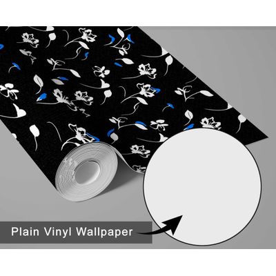 Papel de Parede Autocolante Vinílico Impermeável, Estampa Floral, Preto, Removível, Ideal para Inquilinos, Quarto/Sala/Jantar - S4sassy 63,5 cm (L) × 914,4 cm (C) / Preto - Vinil Liso