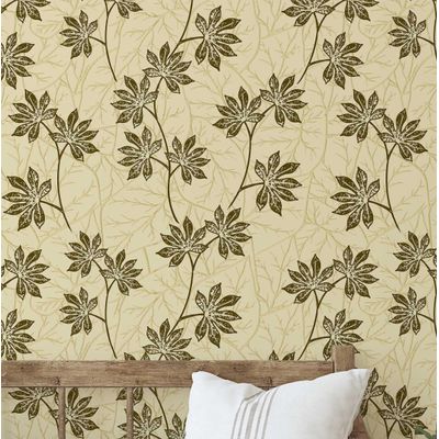 Papel de Parede Autoadesivo Destacável, Mural com Estampa de Folhas Verdes, para Entrada e Escritório, Solução - S4sassy 63,5 cm (L) × 152,4 cm (C) / Verde - Vinil Texturizado