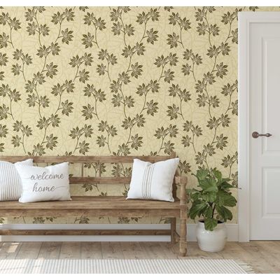 Papel de Parede Autoadesivo Destacável, Mural com Estampa de Folhas Verdes, para Entrada e Escritório, Solução - S4sassy 63,5 cm (L) × 152,4 cm (C) / Verde - Vinil Texturizado