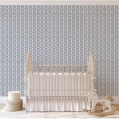 Vinil Autoadesivo Removível Arco Geométrico, Mural Moderno Azul para Quarto, Banheiro, Lavanderia e Closet - S4Sassy 63,5 cm (L) × 152,4 cm (C) / Azul - Vinil Texturizado