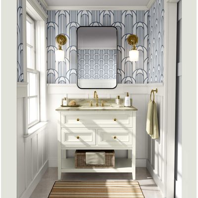 Vinil Autoadesivo Removível Arco Geométrico, Mural Moderno Azul para Quarto, Banheiro, Lavanderia e Closet - S4Sassy 63,5 cm (L) × 152,4 cm (C) / Azul - Vinil Texturizado