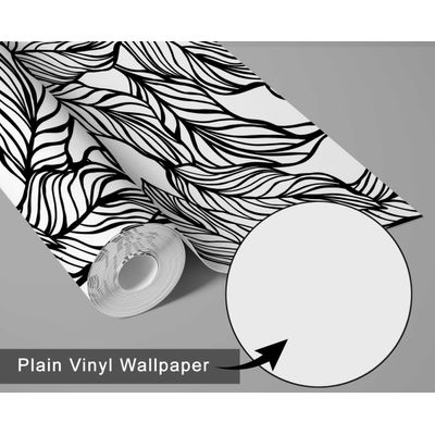 Vinil Autoadesivo Estampa Tropical de Folhas Desenhadas à Mão, à Prova d'água, Preto, Removível para Quartos e Salas - S4Sassy 63,5 cm (L) × 609,6 cm (C) / Preto - Vinil Liso