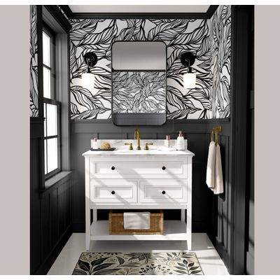 Vinil Autoadesivo Estampa Tropical de Folhas Desenhadas à Mão, à Prova d'água, Preto, Removível para Quartos e Salas - S4Sassy 63,5 cm (L) × 609,6 cm (C) / Preto - Vinil Liso
