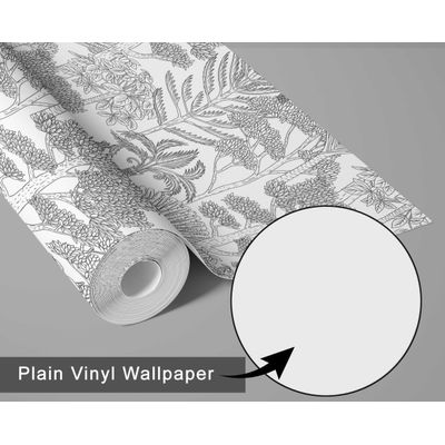 Papel Contato Decorativo Autoadesivo Impermeável Cinza com Árvores Tropicais Esboçadas à Mão Removível para Quarto/Sala de Jantar - S4Sassy 63,5 cm (L) × 152,4 cm (C) / Cinza - Vinil Liso