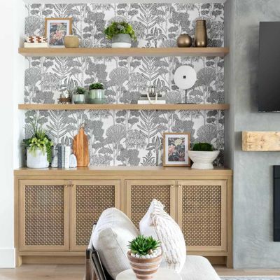 Papel Contato Decorativo Autoadesivo Impermeável Cinza com Árvores Tropicais Esboçadas à Mão Removível para Quarto/Sala de Jantar - S4Sassy 63,5 cm (L) × 152,4 cm (C) / Cinza - Vinil Liso