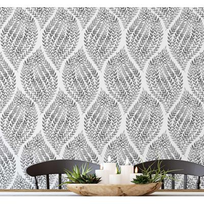 Papel de Parede Folha em Gota Cinza, Revestimento Botânico Monocromático Vinílico Autoadesivo, Decoração DIY para Quarto e Sala - S4Sassy 63,5 cm (L) × 304,8 cm (C) / Cinza - Vinil Liso