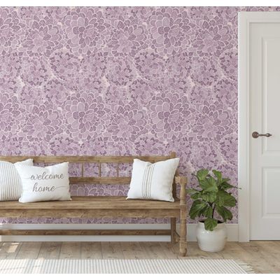 Revestimento de Parede Vinílico Autoadesivo Removível Floral Chique Roxo, Transformação Instantânea para Banheiro e Lavanderia - S4Sassy 63,5 cm (L) × 152,4 cm (C) / Roxo - Vinil Texturizado
