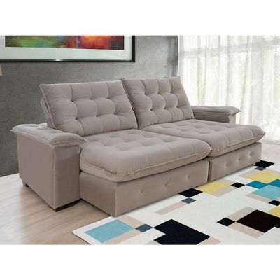 Sofá 4 Lugares Coliseu 2.60m Retrátil E Reclinável Super Pillow - Avelã