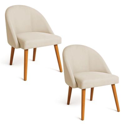 Kit 02 Cadeiras Poltrona De Jantar Luna Suede Pés Palito Castanho - Pallazio Cor Bege