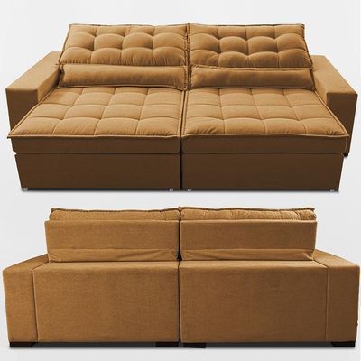 Sofá Retrátil E Reclinável 2,52m Molas Ensacadas Belle. Boucle Cama Inbox Caramelo.