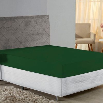 Lençol Com Elástico Casal Nobre Viúva 1 Peça 30cm De Altura Malha 100% Algodão - Verde-bandeira