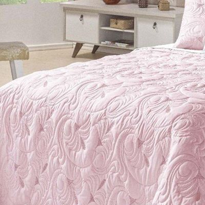 Cobre Leito Melody King Bordado Dupla Face 5 Peças Hipercal 180 Fios 100% Poliéster - Rosé