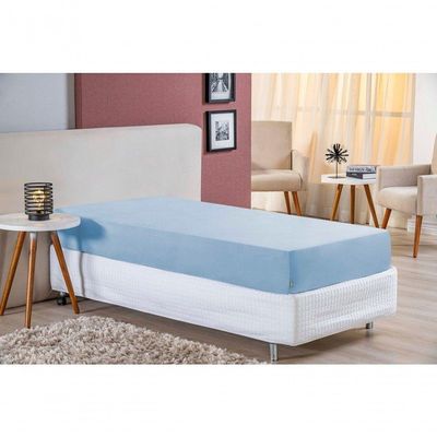 Lençol Com Elástico Solteirão Nobre 1 Peça 30cm De Altura Malha 100% Algodão - Azul-bebê