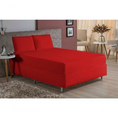 Jogo De Cama King Nobre 3 Peças Luva De Box 55cm De Altura Malha 100% Algodão - Vermelho