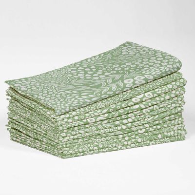 Guardanapos de Algodão Canvas Estampa Mini Meadow - c/12, 51x51 cm, Verde Suave, Ideais p/ Mesas Primavera/Verão, Chás e Festas - Vargottam 50,8 Cm × 50,8 Cm – Pacote Com 12 Peças / Verde