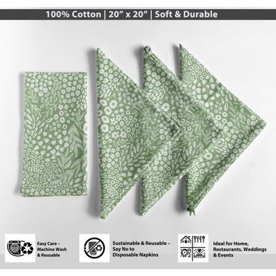 Guardanapos de Algodão Canvas Estampa Mini Meadow - c/12, 51x51 cm, Verde Suave, Ideais p/ Mesas Primavera/Verão, Chás e Festas - Vargottam 50,8 Cm × 50,8 Cm – Pacote Com 12 Peças / Verde