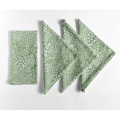 Guardanapos de Algodão Canvas Estampa Mini Meadow - c/12, 51x51 cm, Verde Suave, Ideais p/ Mesas Primavera/Verão, Chás e Festas - Vargottam 50,8 Cm × 50,8 Cm – Pacote Com 12 Peças / Verde