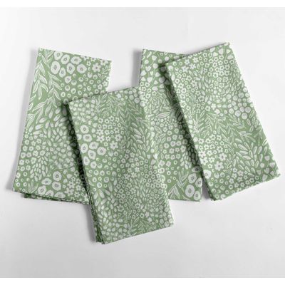Guardanapos de Algodão Canvas Estampa Mini Meadow - c/12, 51x51 cm, Verde Suave, Ideais p/ Mesas Primavera/Verão, Chás e Festas - Vargottam 50,8 Cm × 50,8 Cm – Pacote Com 12 Peças / Verde