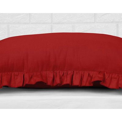 Fronha Decorativa com Babados em Algodão Shabby Chic Estilo Farmhouse - Vargottam 66 Cm × 66 Cm / Vermelho